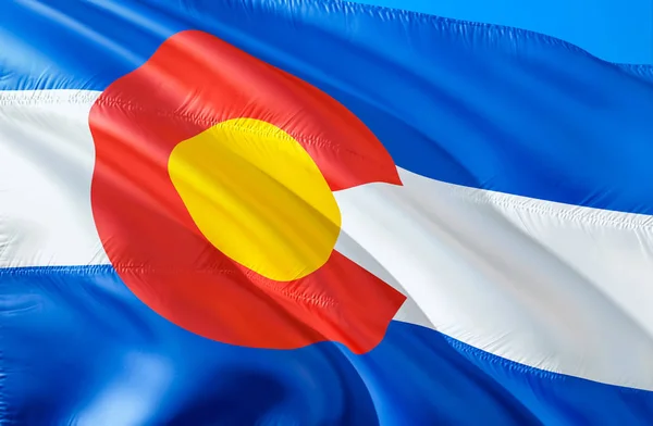 Colorado flag. 3D Waving USA state flag design. The national US symbol of Colorado state, 3D rendering. National colors and National flag of Colorado for a background. American state flag sil