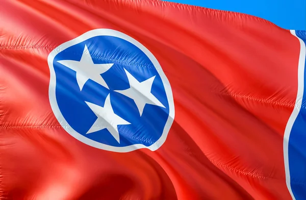 Tennessee flag. 3D Waving USA state flag design. The national US symbol of Tennessee state, 3D rendering. National colors and National flag of Tennessee for a background. American state flag sil