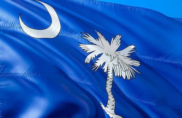 South Carolina flag. 3D Waving USA state flag design. The national US symbol of South Carolina state, 3D rendering. National colors and National flag of South Carolina for a background. American state flag sil