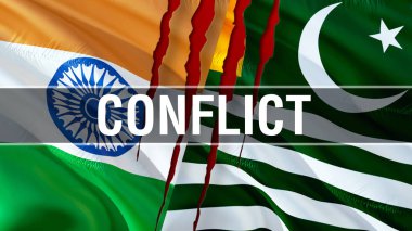 Conflict on Kashmir and India flags. Waving flag design,3D rende clipart