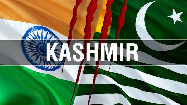 Прапори Кашміру та Індії. Розмахував прапором дизайн, 3d-рендерінг. Kashmi — стокове фото
