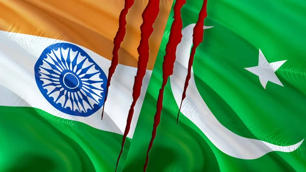Vlaggen van Pakistan en India litteken concept. Wapperende vlag ontwerp, 3D-ren — Stockfoto