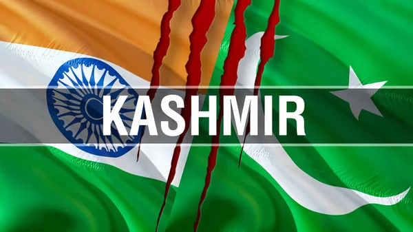 Кашмір на Пакистан і Індія прапори. Розмахуючи прапором дизайн, 3d rende — стокове фото