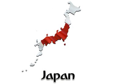 Japonya Haritası bayrak. 3D render harita Japonya ve Asya harita üzerinde bayrak. ,