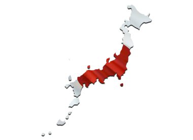 Japonya bayrağı sallayarak eşleyin. 3D Japonya harita oluşturma ve bayrak sallayarak