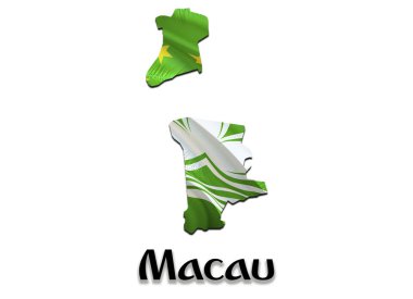 Macau harita bayrak. 3D render Macau harita ve bayrak Asya Haritası. ,