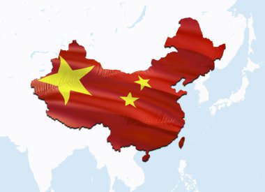 Çin Tayvan ile bayrak Haritası. 3D rendering Çin harita ve bayrak 