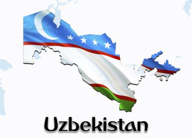 Özbekistan bayrağı Haritası. 3D rendering Özbekistan harita ve bayrak 