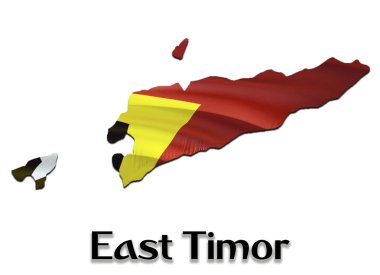 Doğu Timor bayrağı Haritası. 3D harita Doğu Timor oluşturma ve üzerinde bayrak 