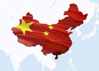 Bayrak Çin Haritası. 3D render Çin harita ve bayrak Asya Haritası. 