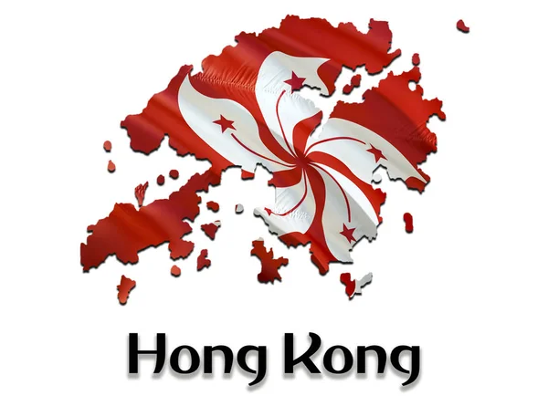 Hong Kong Map Flag. 3D rendering Hong Kong map and flag on Asia