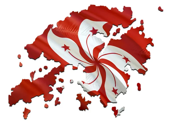 Map on Hong Kong waving Flag. 3D rendering Hong Kong map and wav — Stock Photo, Image