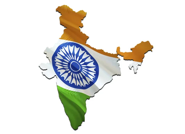 Karta på Indien viftar flagga. 3D rendering Indien karta och viftar flagga — Stockfoto