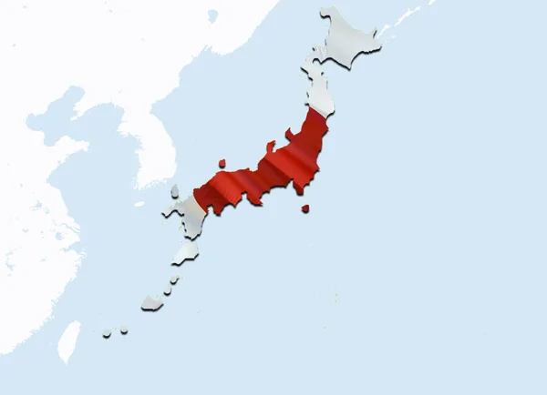 Mapa de la Bandera de Japón. 3D rendering Japón mapa y bandera en el mapa de Asia . —  Fotos de Stock