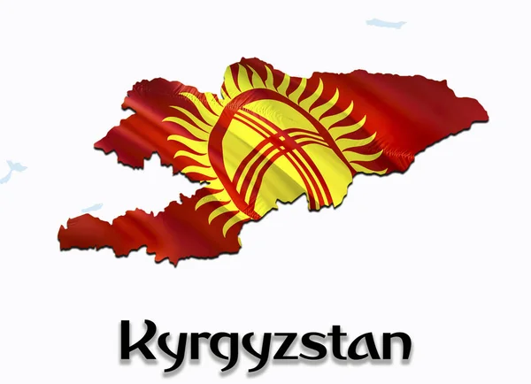 Kırgızistan bayrağı Haritası. 3D rendering Kırgızistan harita ve bayrak — Stok fotoğraf