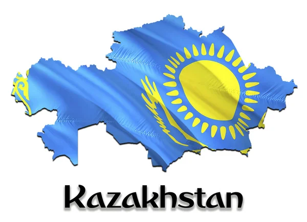 Kazakhstan Map Flag. 3D rendering Kazakhstan map and flag on Asi — Stock Photo, Image