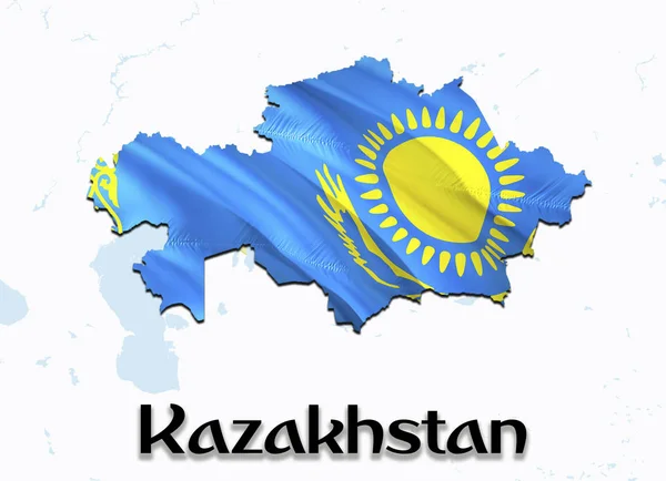 Flag Map of Kazakhstan. 3D rendering Kazakhstan map and flag on — Stock Photo, Image