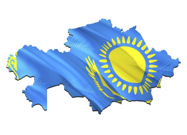 Map on Kazakhstan waving Flag. 3D rendering Kazakhstan map and w — Stock Photo, Image