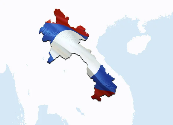 Laos bayrağı Haritası. 3D render Laos Haritası ve Asya harita üzerinde bayrak. İnci — Stok fotoğraf