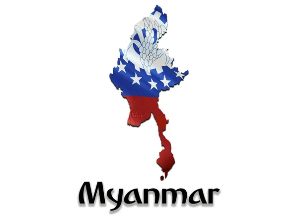 Myanmar Carte Drapeau. rendu 3D carte Myanmar et drapeau sur la carte Asie . — Photo