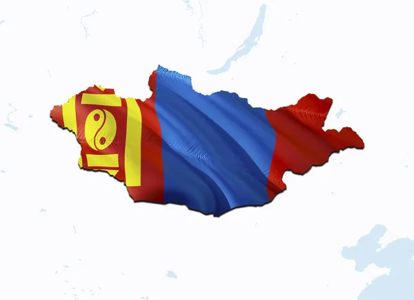 Flaga Mapa Mongolii. 3D renderowania Mongolia mapy i flaga w Azji — Zdjęcie stockowe