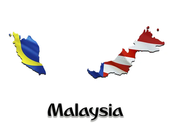 Mapa Malajsie vlajka. 3D vykreslování Malajsie mapy a označit na Asie ma — Stock fotografie