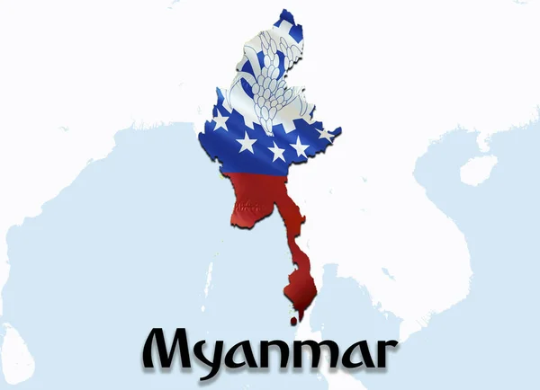 Flaga Mapa Birma. 3D renderowania Myanmar mapy i flagi na Asia m — Zdjęcie stockowe