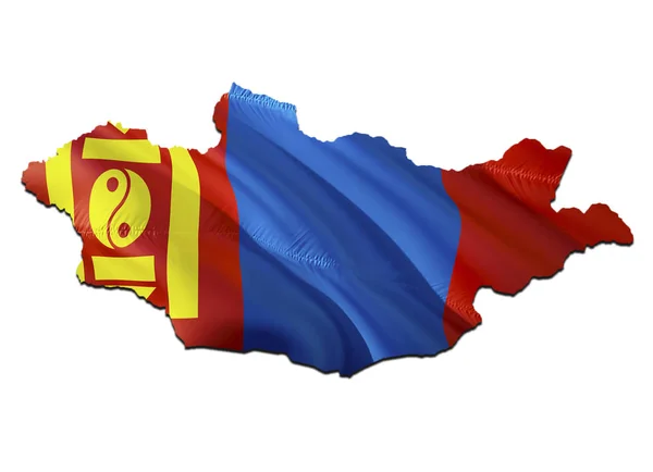 Map on Mongolia waving Flag. 3D rendering Mongolia map and wavin — Stock Photo, Image