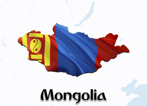 蒙古国旗地图。3d 渲染蒙古地图和亚洲国旗 — 图库照片
