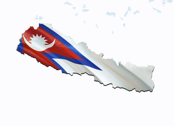 尼泊尔国旗地图。3d 呈现尼泊尔地图和亚洲地图上的国旗. — 图库照片