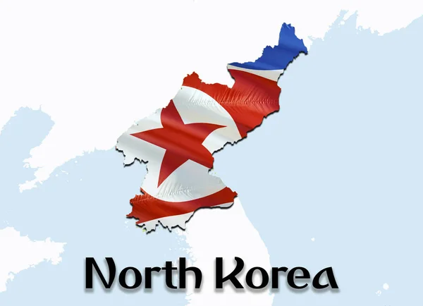 Flag Map of North Korea. 3D rendering North Korea map and flag o