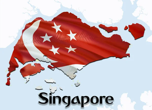 シンガポールの旗の地図。3 d レンダリング シンガポール マップし、としてのフラグを設定 — ストック写真