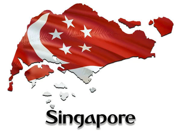 Singapore karta flagga. 3D rendering Singapore karta och sjunker på Asien — Stockfoto