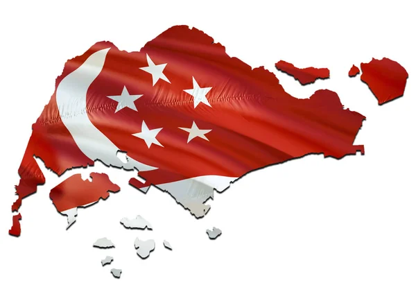 Karte auf Singapore Flagge schwenkend. 3D-Rendering Singapore-Karte und WAV — Stockfoto