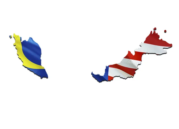 Map on Malaysia waving Flag. 3D rendering Malaysia map and wavin