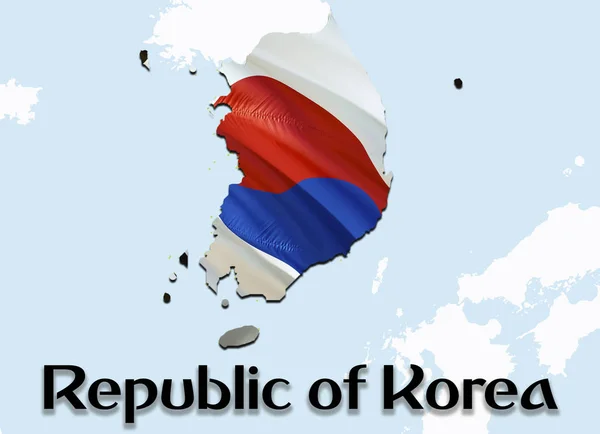 대한민국의 국기 지도입니다. 3d 렌더링 한국 지도 및 플래그 o — 스톡 사진