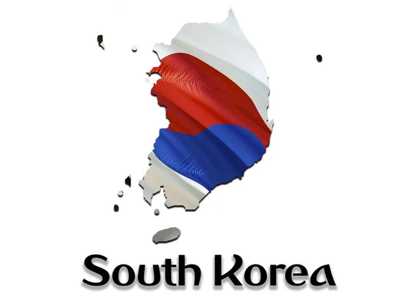한국 지도 플래그입니다. 3d 지도 한국 렌더링 및 A에 플래그 — 스톡 사진