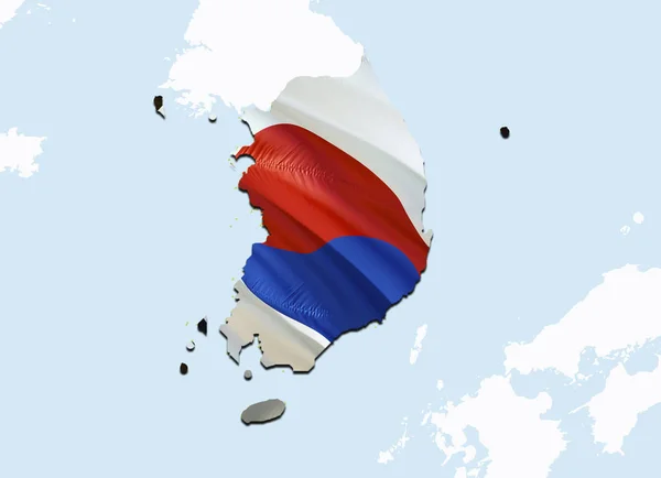 Flag Map of South Korea. 3D rendering South Korea map and flag o
