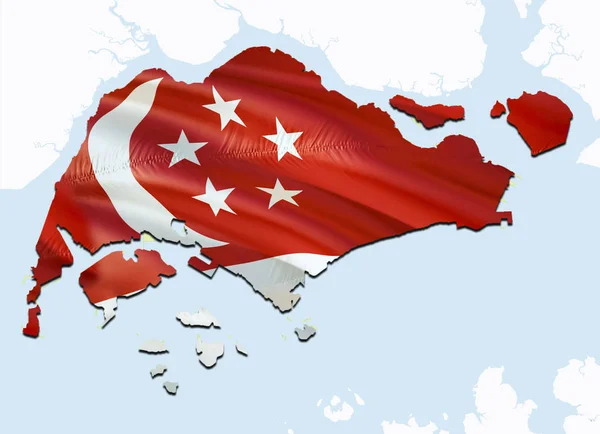 Peta Bendera Singapura. 3D render peta Singapura dan bendera di As — Stok Foto
