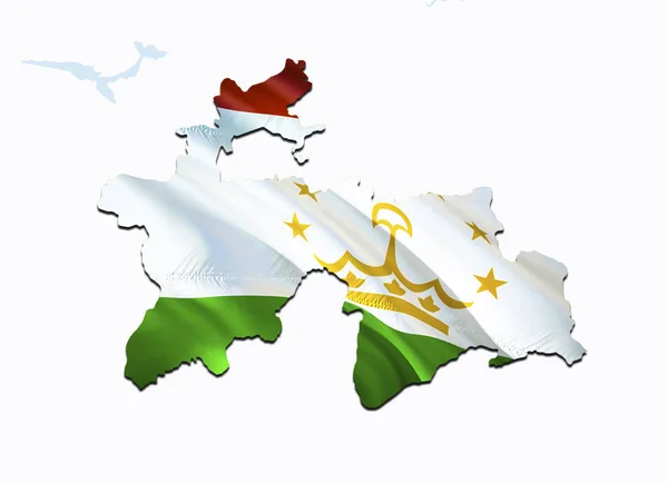 Flagga karta över Tadzjikistan. 3D rendering Tadzjikistan karta och sjunker på — Stockfoto