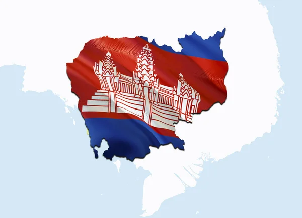 De kaart van de vlag van Cambodja. 3D rendering van Kambodja kaart en markeren op Azië — Stockfoto