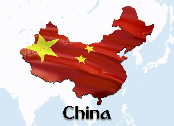 中国国旗地图。3d 渲染亚洲地图上的中国地图和国旗. — 图库照片