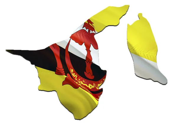 Map on Brunei waving Flag. 3D rendering Brunei map and waving fl — Stock Photo, Image