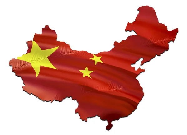 Karte auf China Flagge schwenkend. 3D-Rendering-China-Karte und Fahnenschwenken — Stockfoto