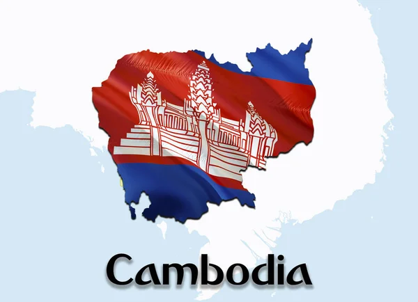 柬埔寨国旗地图。3d 渲染柬埔寨地图和亚洲国旗 — 图库照片