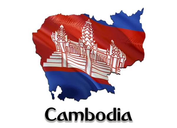 Kambodscha-Flagge. 3d Rendering Kambodscha Karte und Flagge auf asia ma — Stockfoto