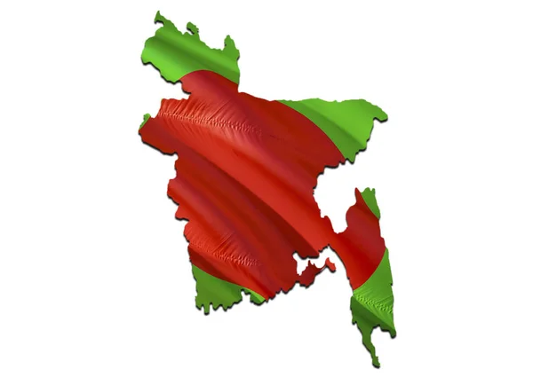 Kaart over Bangladesh vlag zwaaien. 3D rendering Bangladesh kaart en w — Stockfoto
