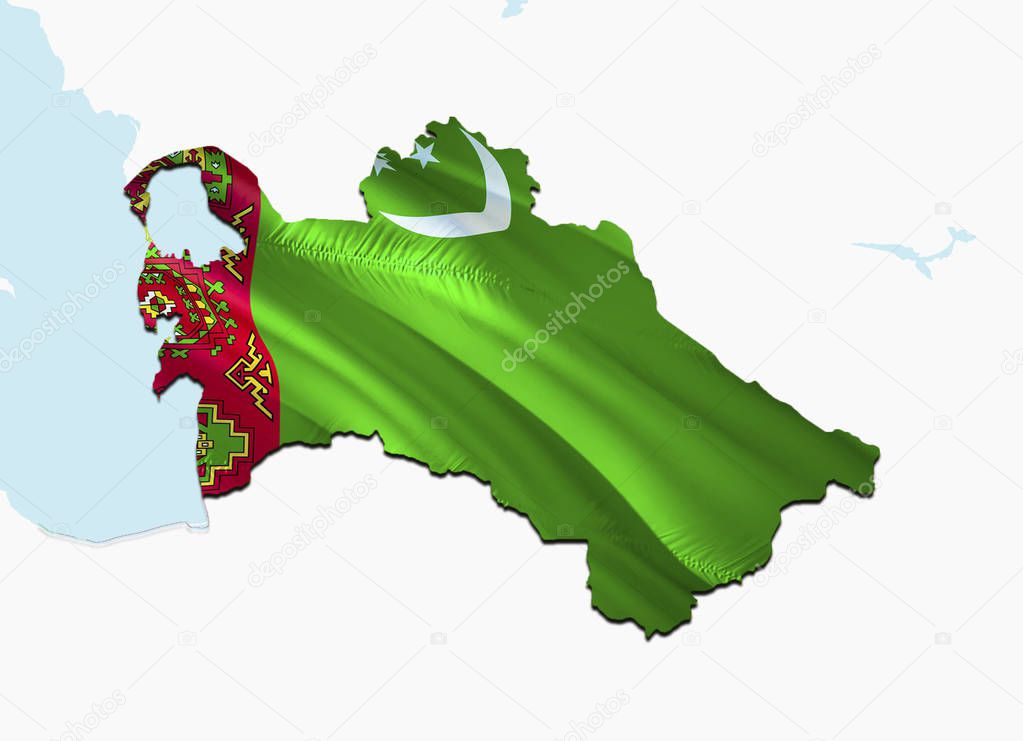 Flag Map of Turkmenistan. 3D rendering Turkmenistan map and flag