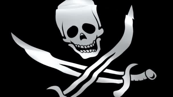 Jolly Roger Flag Acenando Imagens Vídeo Vento Full Crânio Realista — Vídeo de Stock
