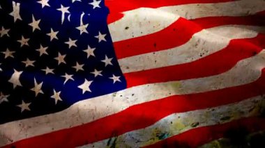 Grunge Abd Bayrak Dalga Loop rüzgarda sallayarak. Gerçekçi kirli Amerika Birleşik Devletleri Bayrağı arka plan. Abd Bayrak Looping Closeup. Amerikan işareti nin el sallayarak videosu. Amerikan bayrağı Slow Motion video döngü Abd bayrakları